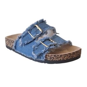 Roxoni Denim Double Buckle Sandals Slides 7